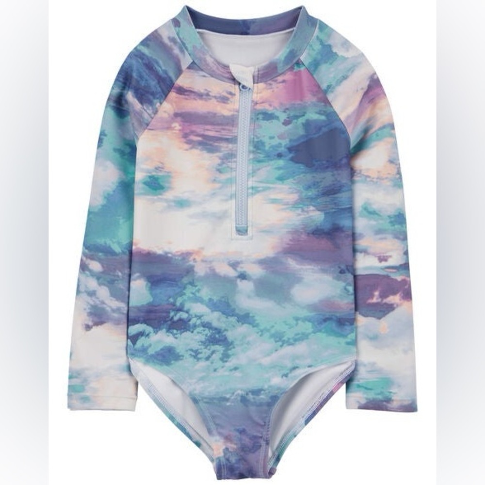 OshKosh Girls Long Sleeve One Piece Swimsuit Size 4 Watercolor Rash Guard